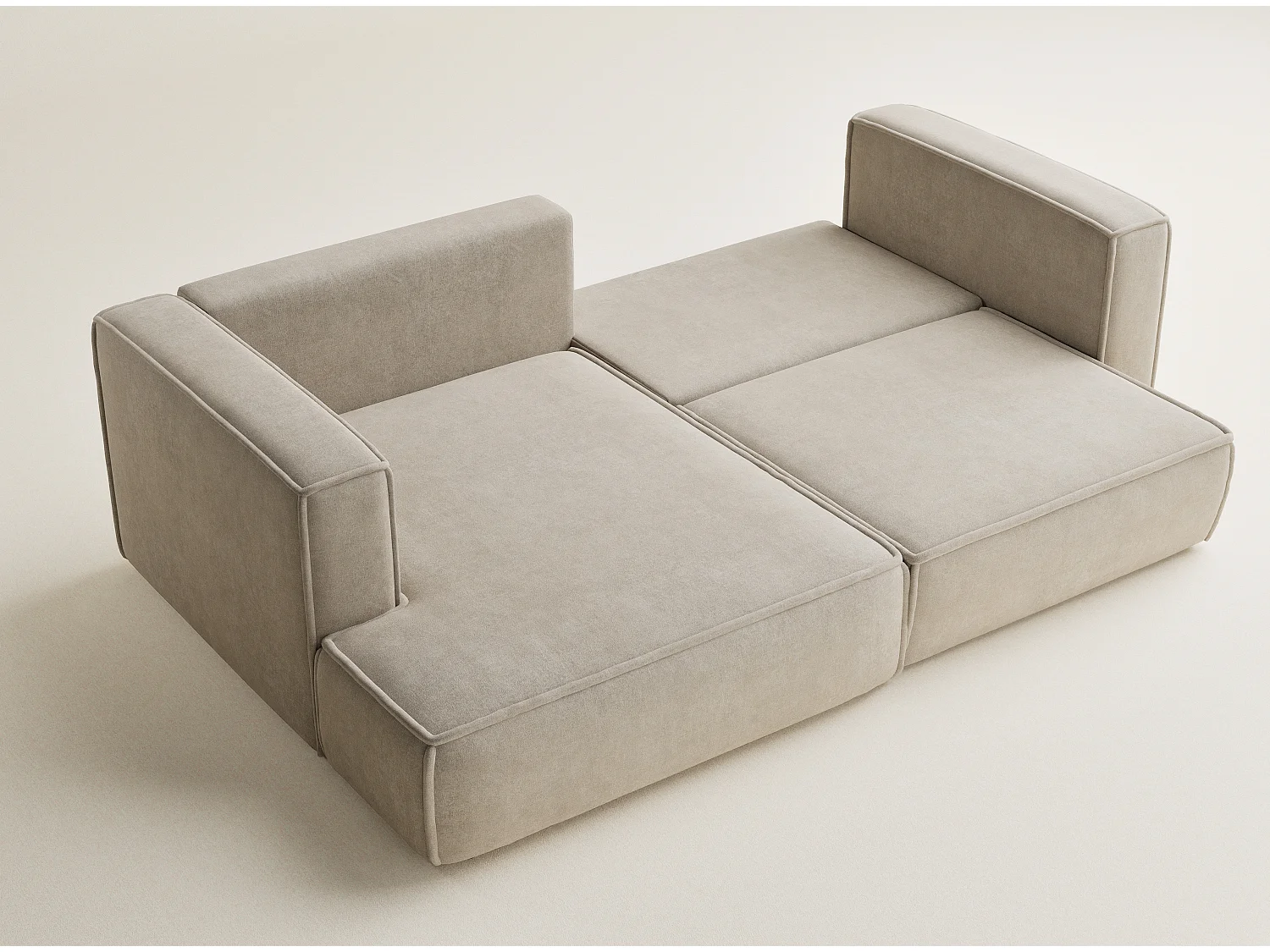 Canapé d'angle gauche avec fonction lit en tissu chenille beige VELTO