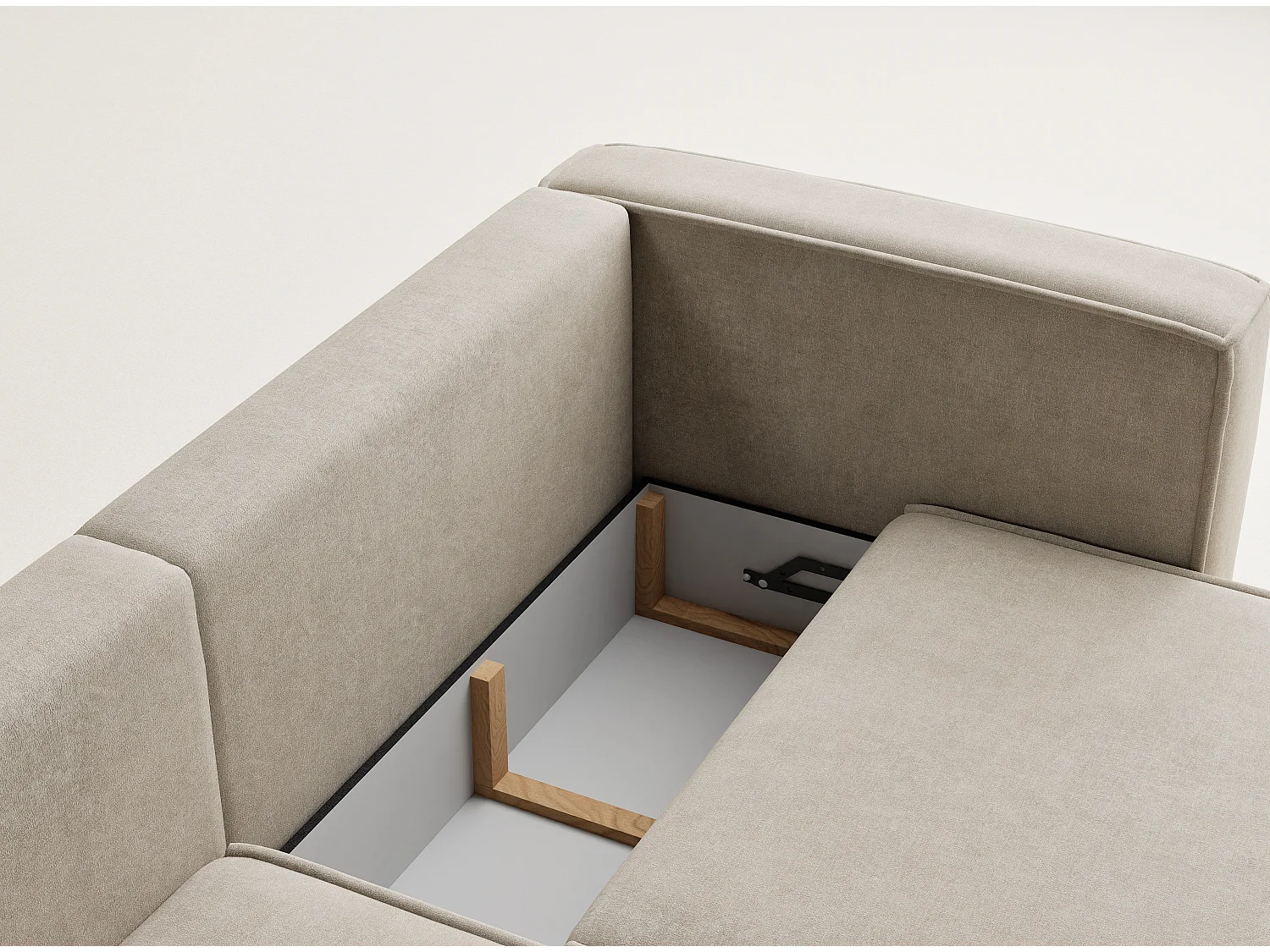 Canapé d'angle gauche avec fonction lit en tissu chenille beige VELTO