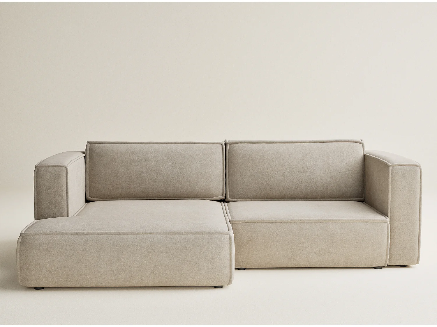 Canapé d'angle gauche avec fonction lit en tissu chenille beige VELTO