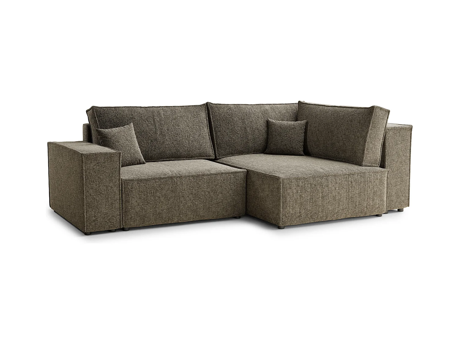 Canapé d'angle droit avec fonction lit en tissu chenille taupe TONGA