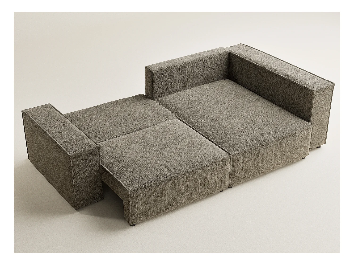 Canapé d'angle droit avec fonction lit en tissu chenille taupe TONGA