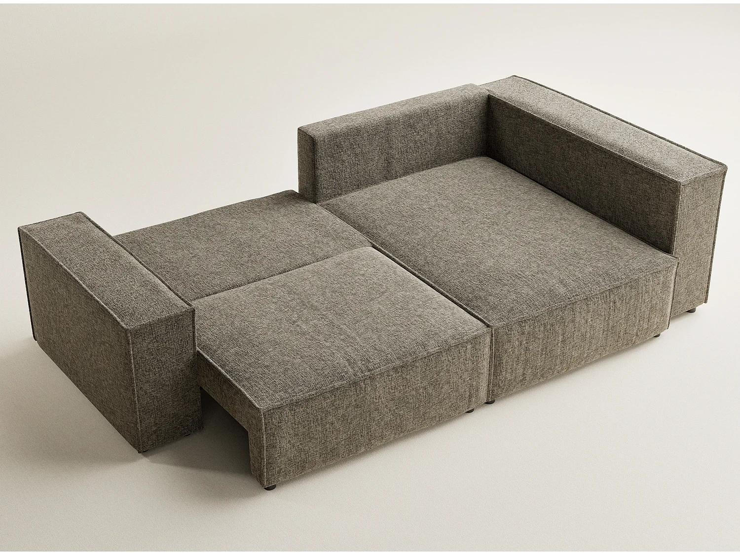 Canapé d'angle droit avec fonction lit en tissu chenille brun TONGA