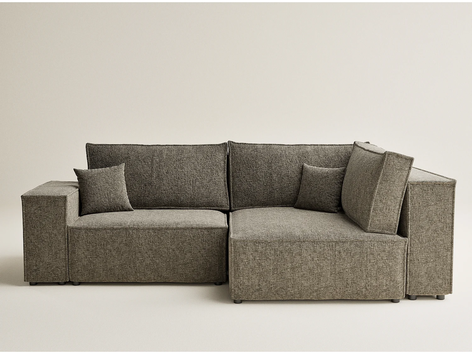 Canapé d'angle droit avec fonction lit en tissu chenille brun TONGA