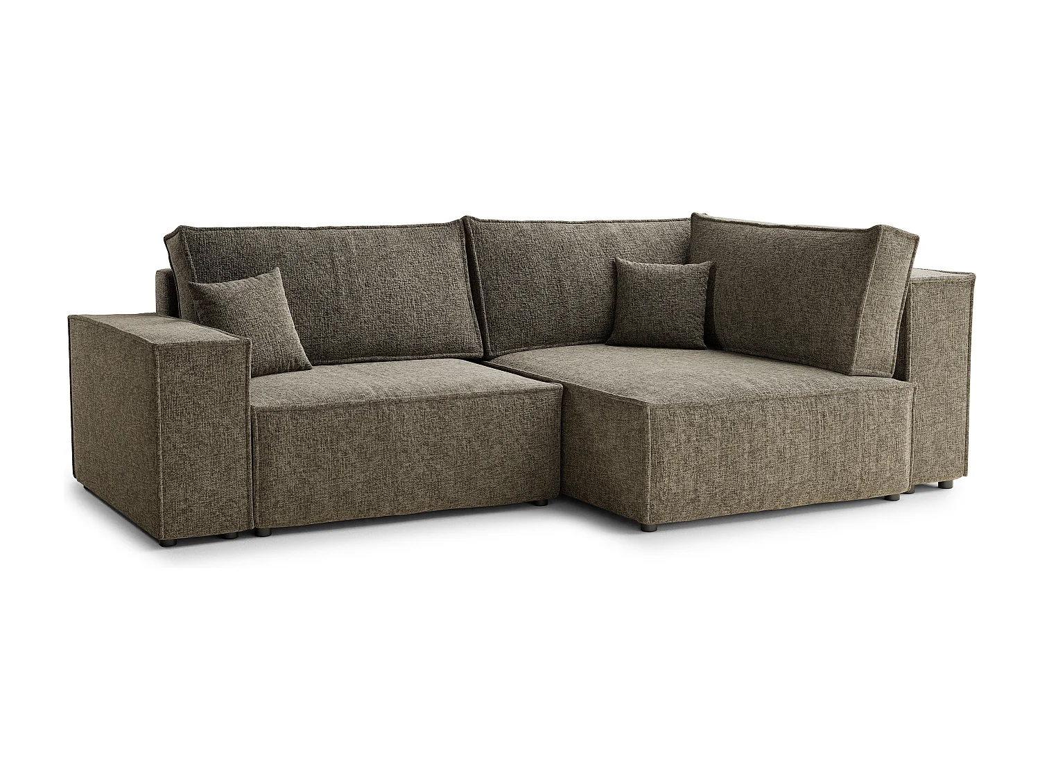 Canapé d'angle droit avec fonction lit en tissu chenille brun TONGA