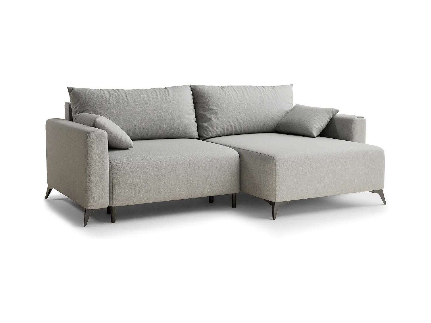 Canapé d'angle droit avec fonction lit en tissu tressé beige gris LEON