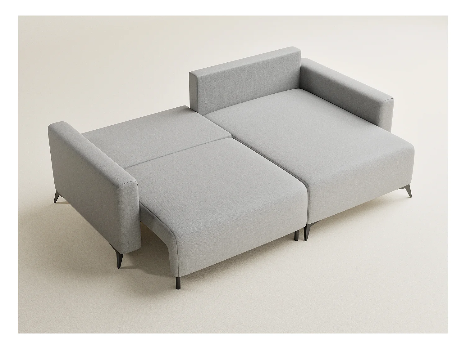 Canapé d'angle droit avec fonction lit en tissu tressé beige gris LEON