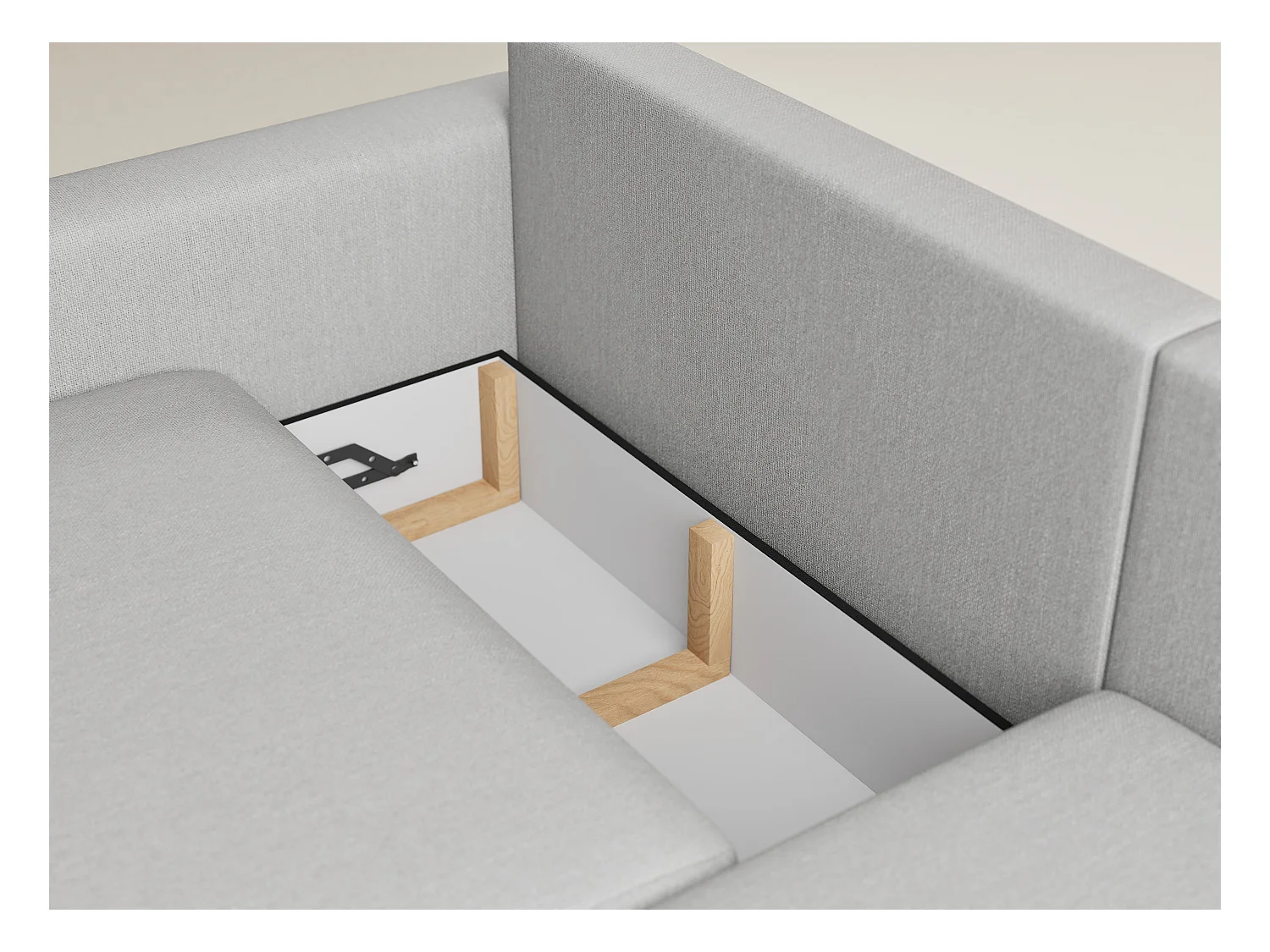 Canapé d'angle droit avec fonction lit en tissu tressé beige gris LEON