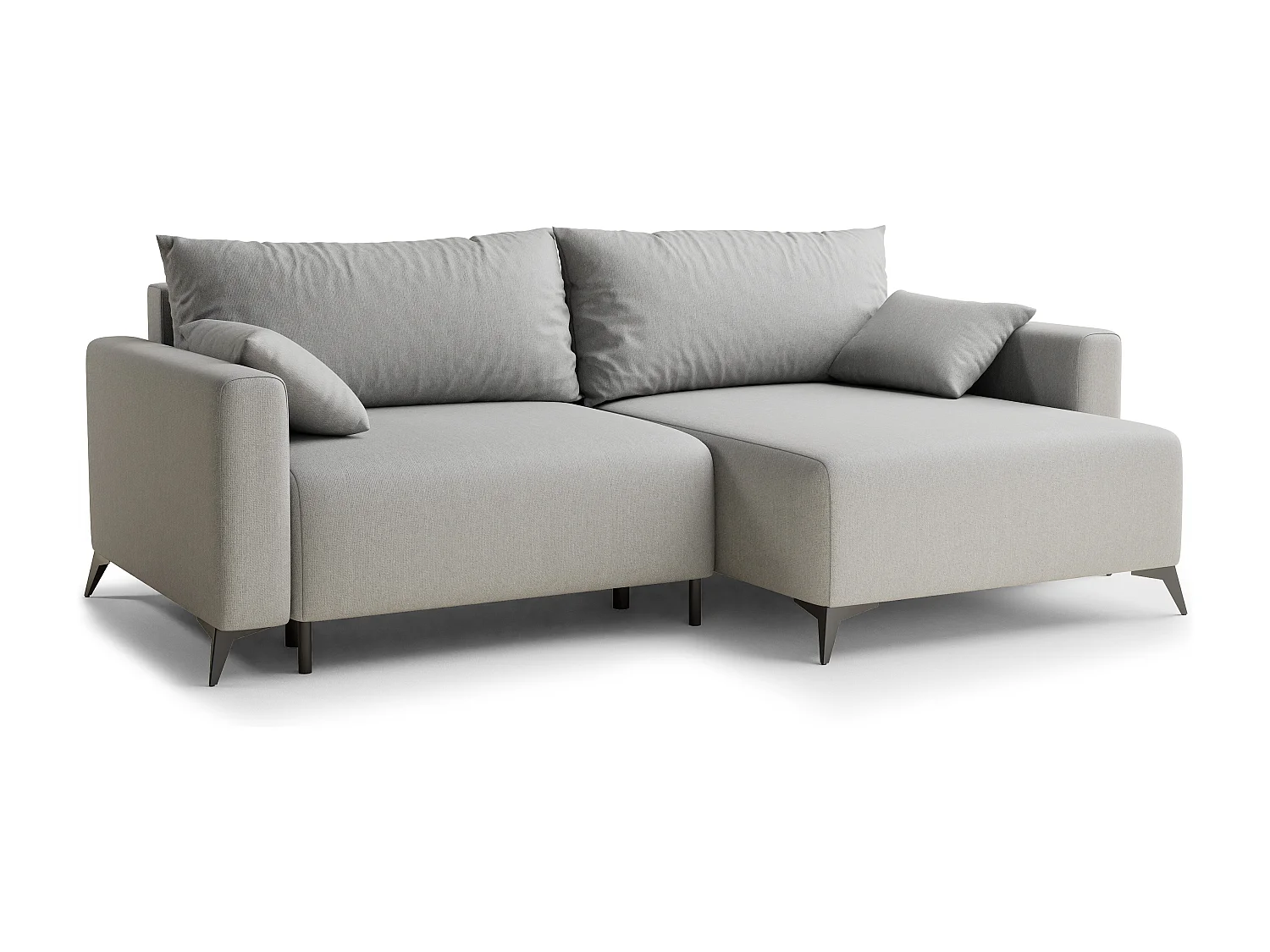 Canapé d'angle droit avec fonction lit en tissu tressé beige gris LEON