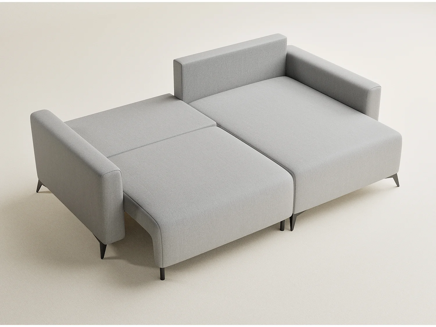 Canapé d'angle droit avec fonction lit en tissu tressé beige gris LEON