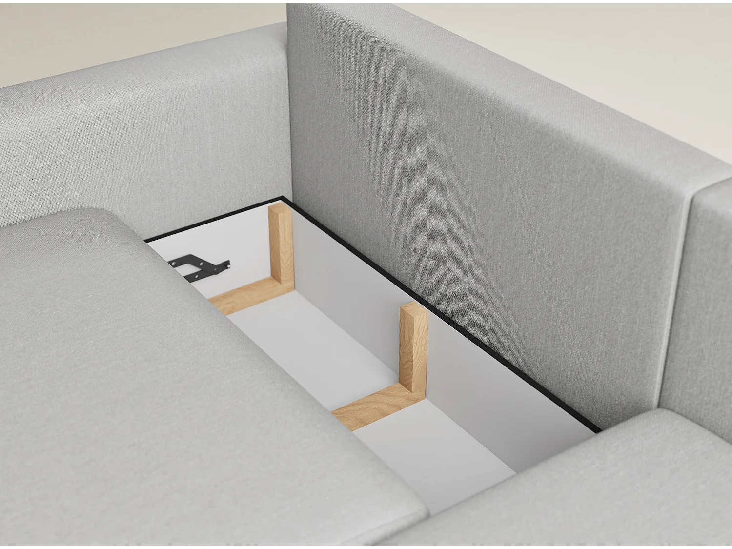 Canapé d'angle droit avec fonction lit en tissu tressé beige gris LEON