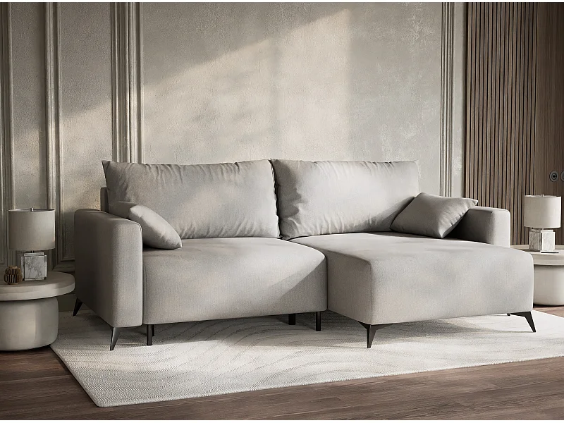 Ecksofa mit Schlaffunktion - Ecke Rechts - 3-Sitzer - Webstoff - beige grau - LEON