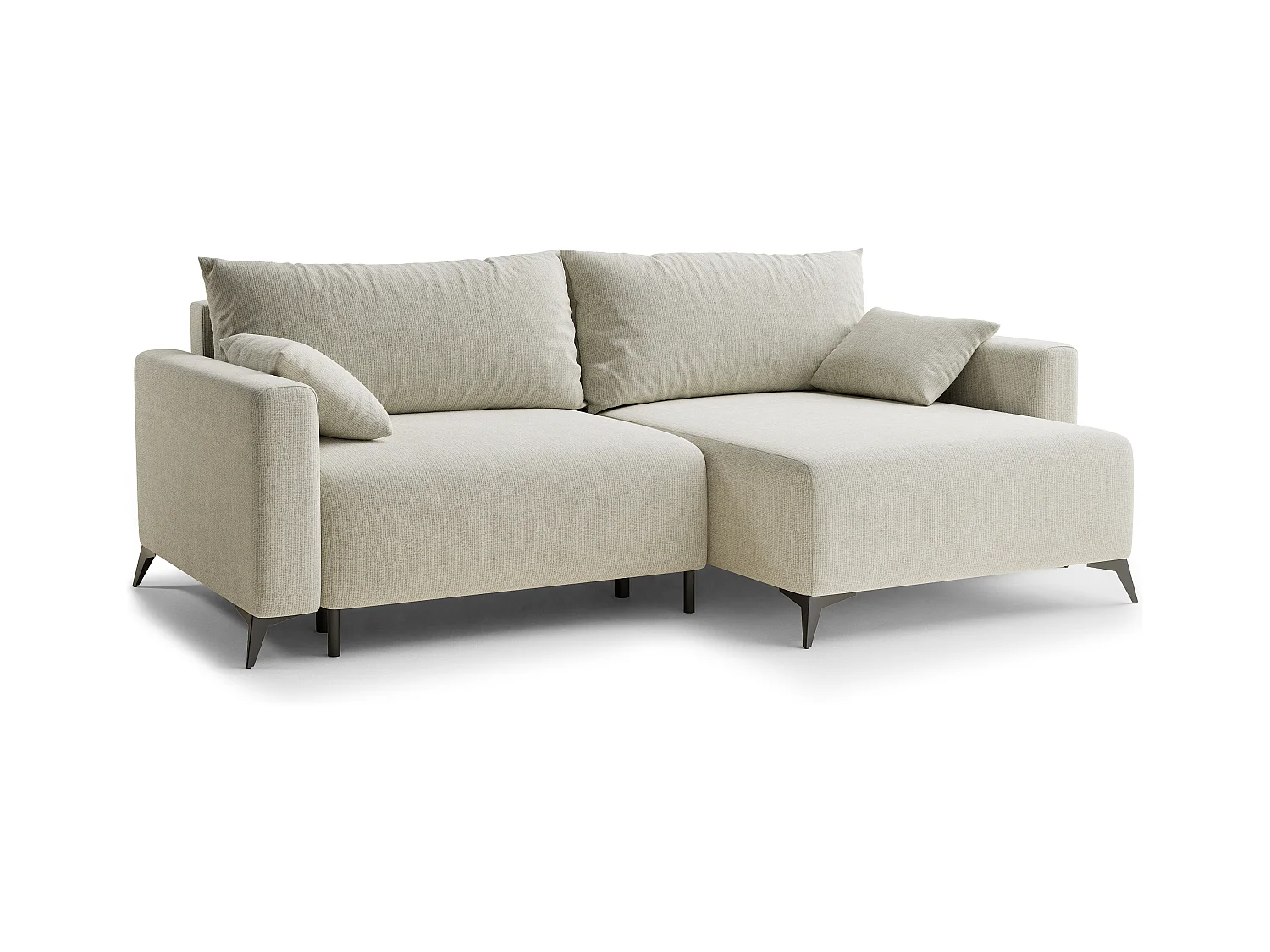 Canapé d'angle droit avec fonction lit en tissu chenille creme LEON