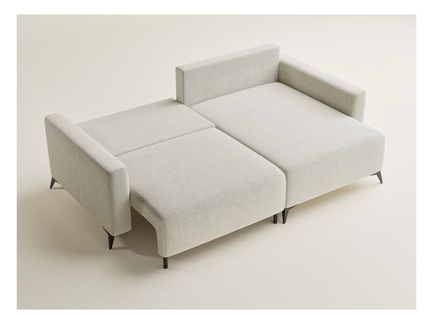 Canapé d'angle droit avec fonction lit en tissu chenille creme LEON