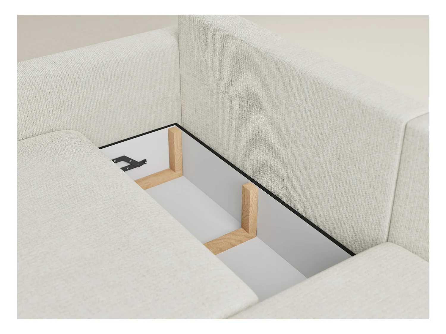 Canapé d'angle droit avec fonction lit en tissu chenille creme LEON