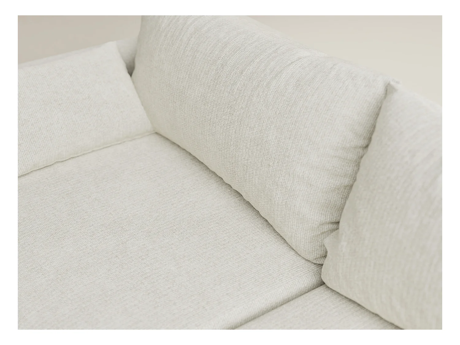 Canapé d'angle droit avec fonction lit en tissu chenille creme LEON