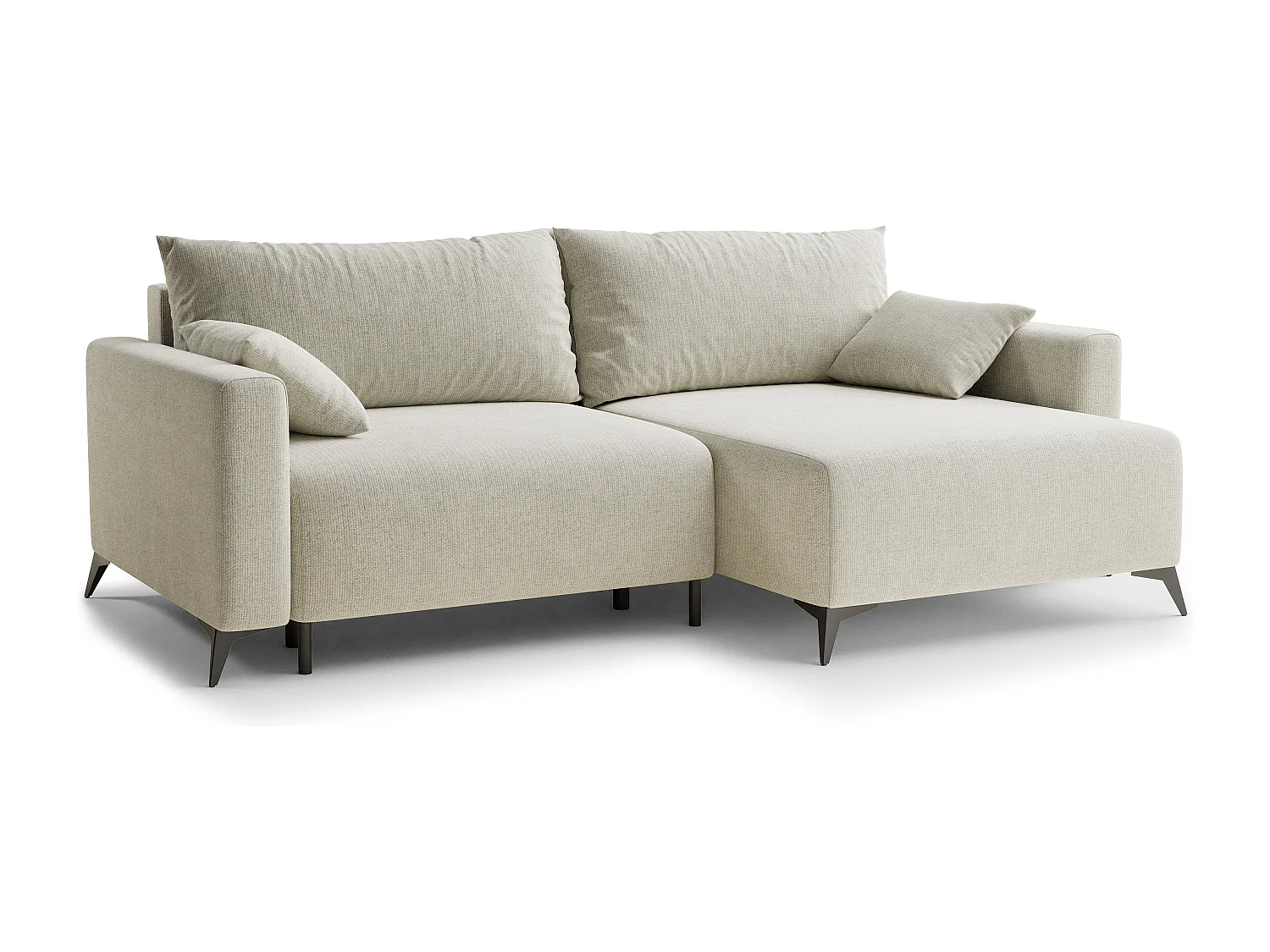 Canapé d'angle droit avec fonction lit en tissu chenille creme LEON