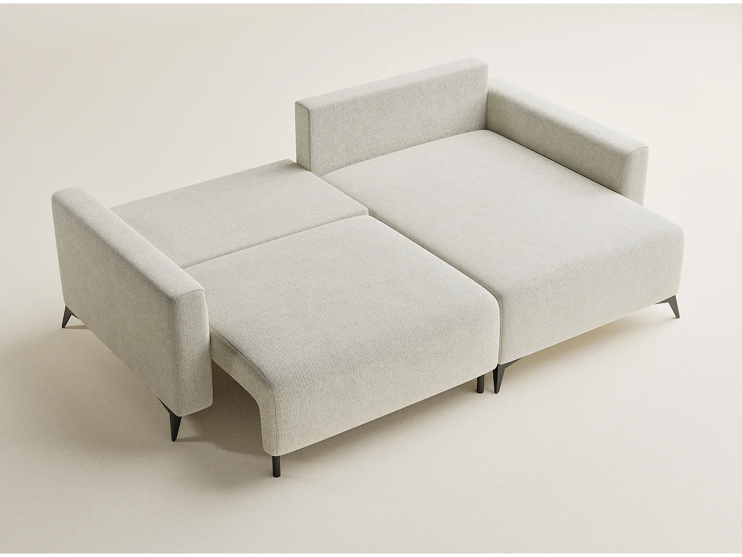 Canapé d'angle droit avec fonction lit en tissu chenille creme LEON