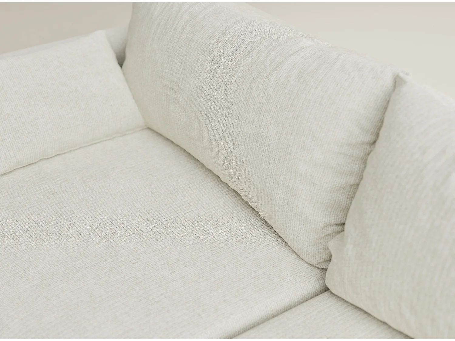 Canapé d'angle droit avec fonction lit en tissu chenille creme LEON