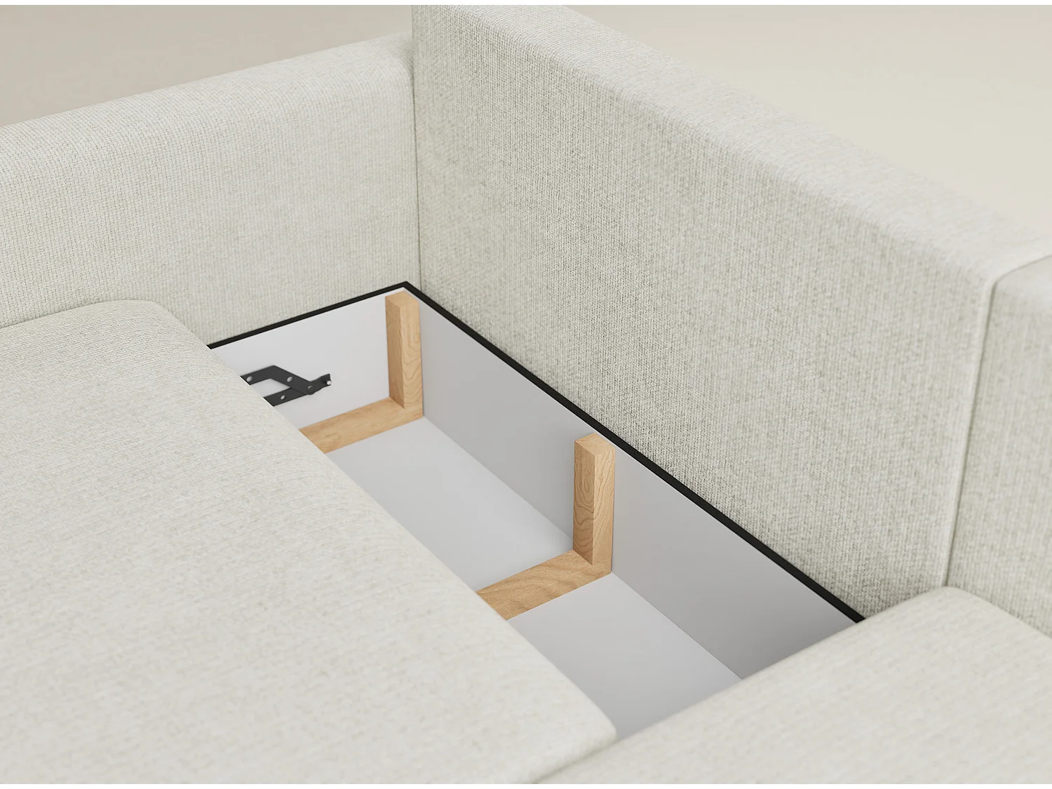 Canapé d'angle droit avec fonction lit en tissu chenille creme LEON