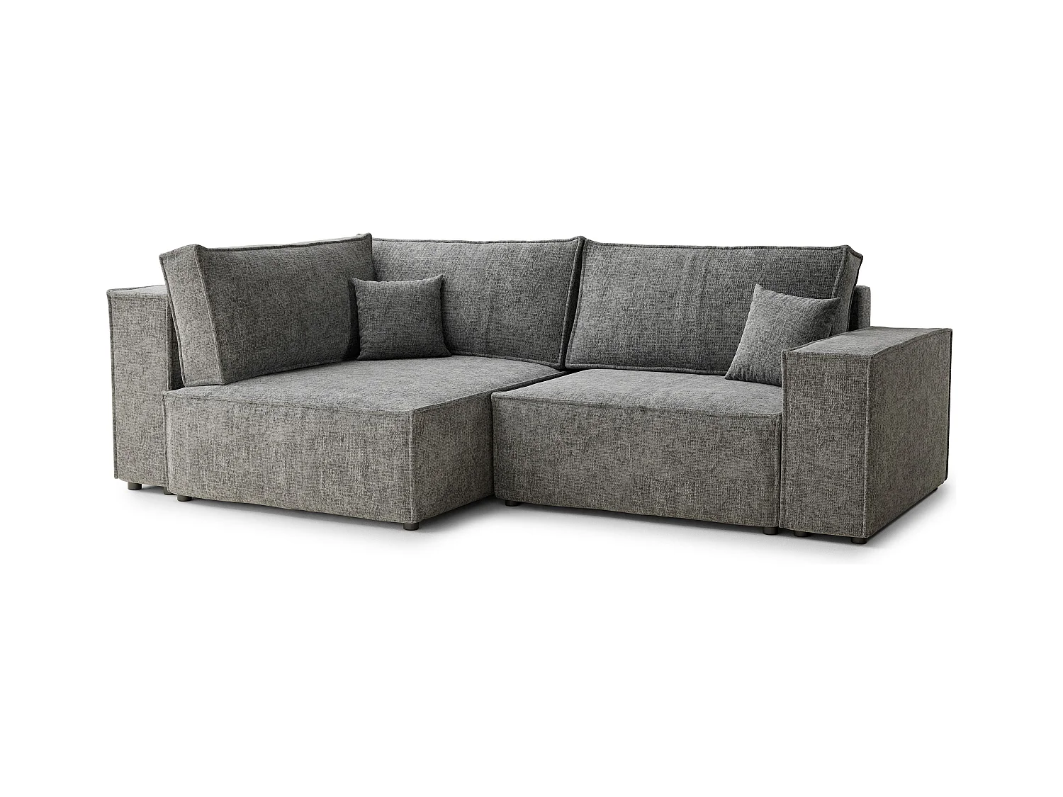 Canapé d'angle gauche avec fonction lit en tissu chenille gris TONGA