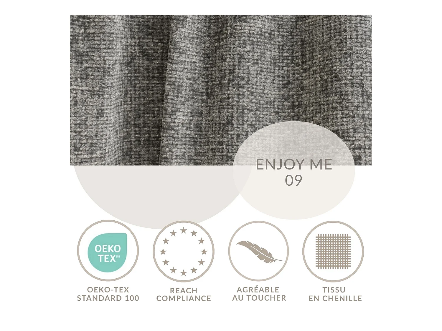 Canapé d'angle gauche avec fonction lit en tissu chenille gris TONGA