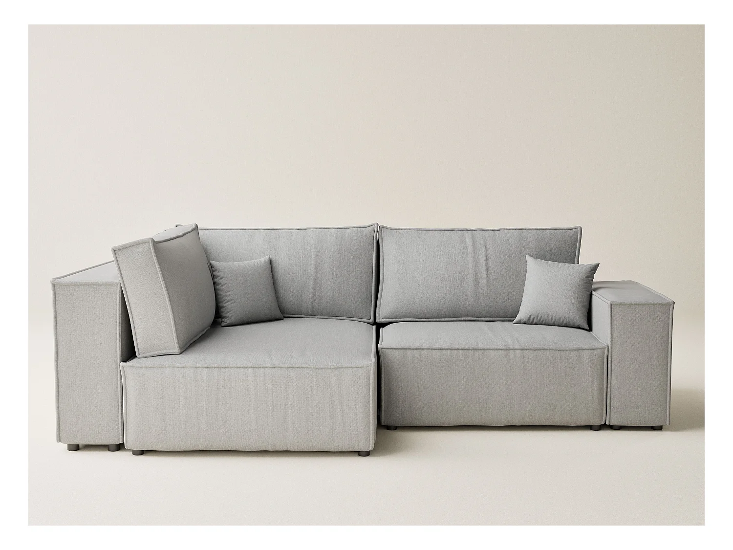 Canapé d'angle gauche avec fonction lit en tissu tressé beige gris TONGA