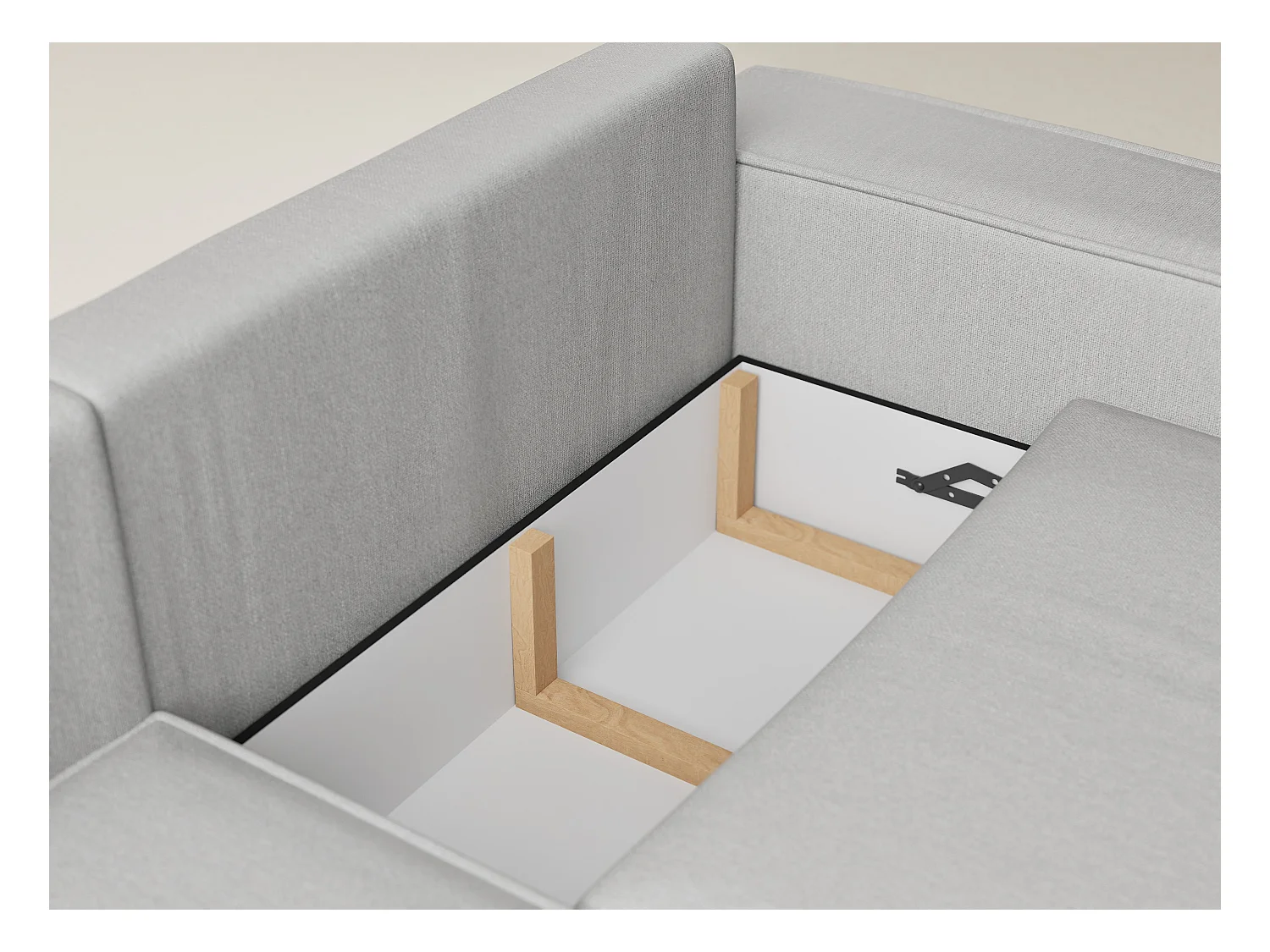 Canapé d'angle gauche avec fonction lit en tissu tressé beige gris TONGA