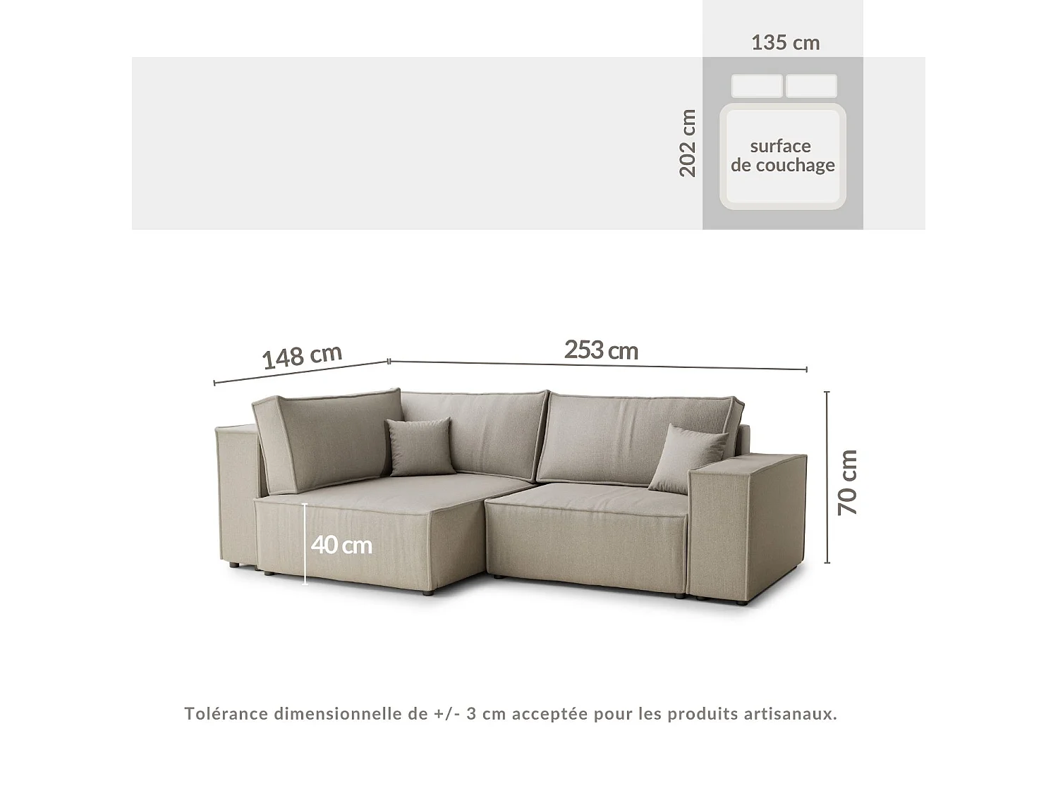 Canapé d'angle gauche avec fonction lit en tissu tressé beige gris TONGA
