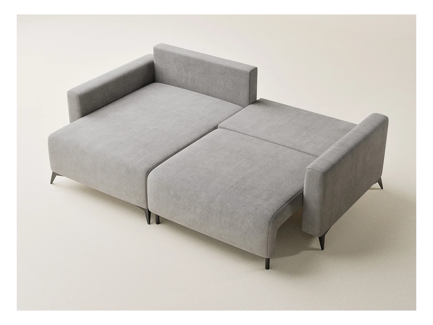 Canapé d'angle gauche avec fonction lit en tissu chenille beige gris LEON