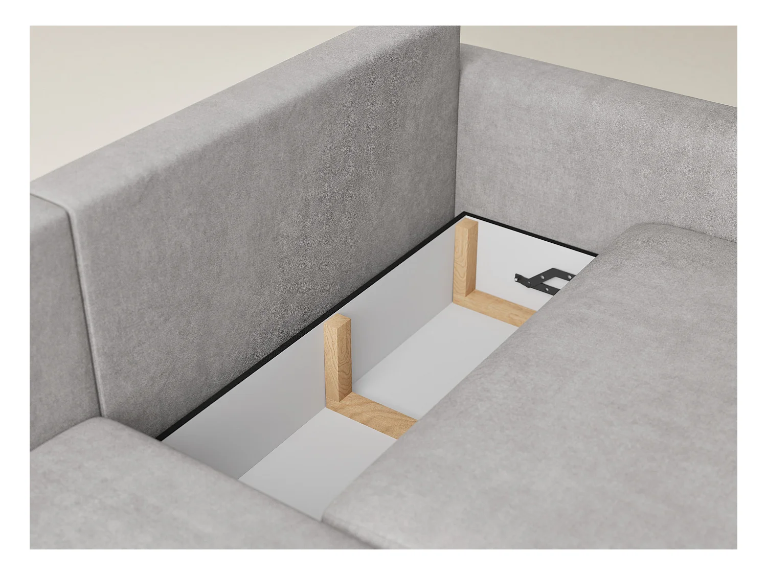 Canapé d'angle gauche avec fonction lit en tissu chenille beige gris LEON