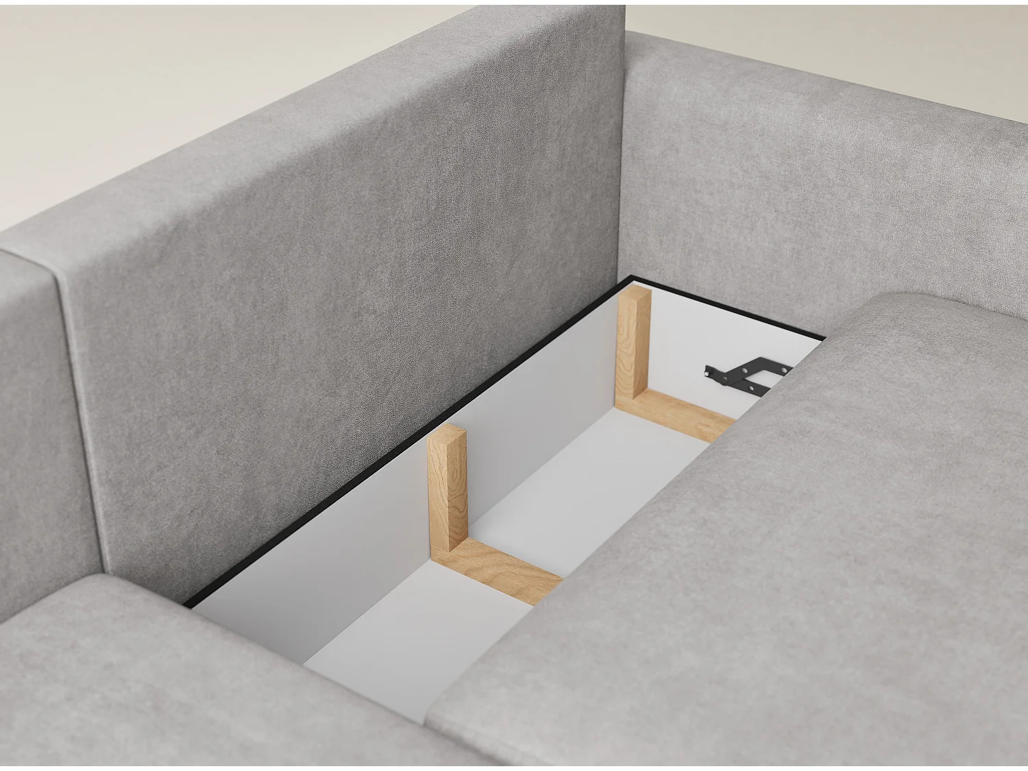 Canapé d'angle gauche avec fonction lit en tissu chenille beige gris LEON