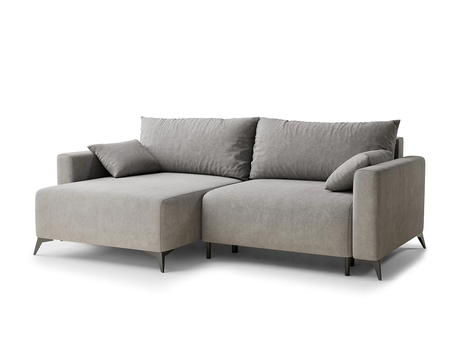 Canapé d'angle gauche avec fonction lit en tissu chenille beige gris LEON