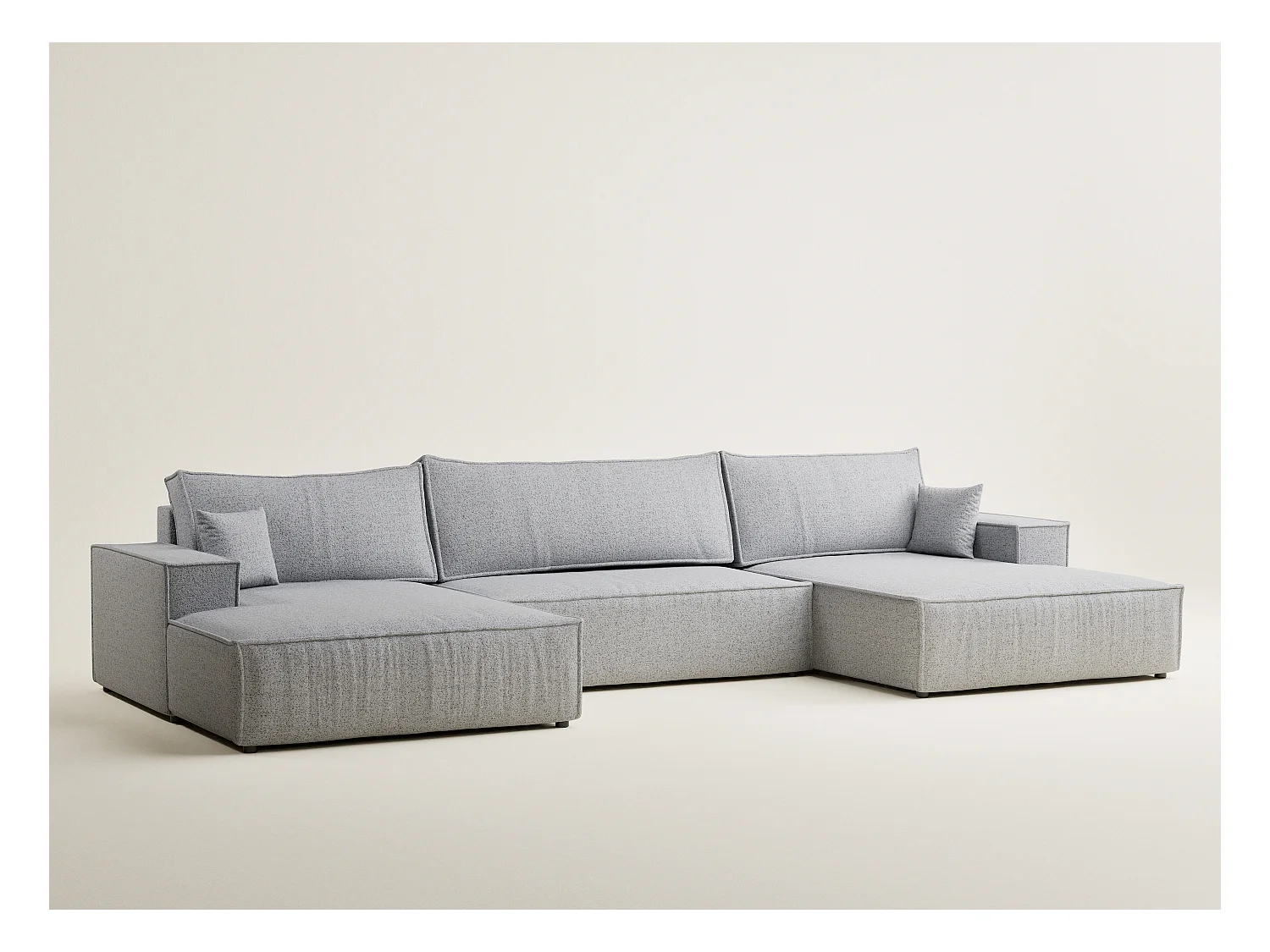Canapé d'angle panoramique avec fonction lit en tissu tressé gris KYOTO