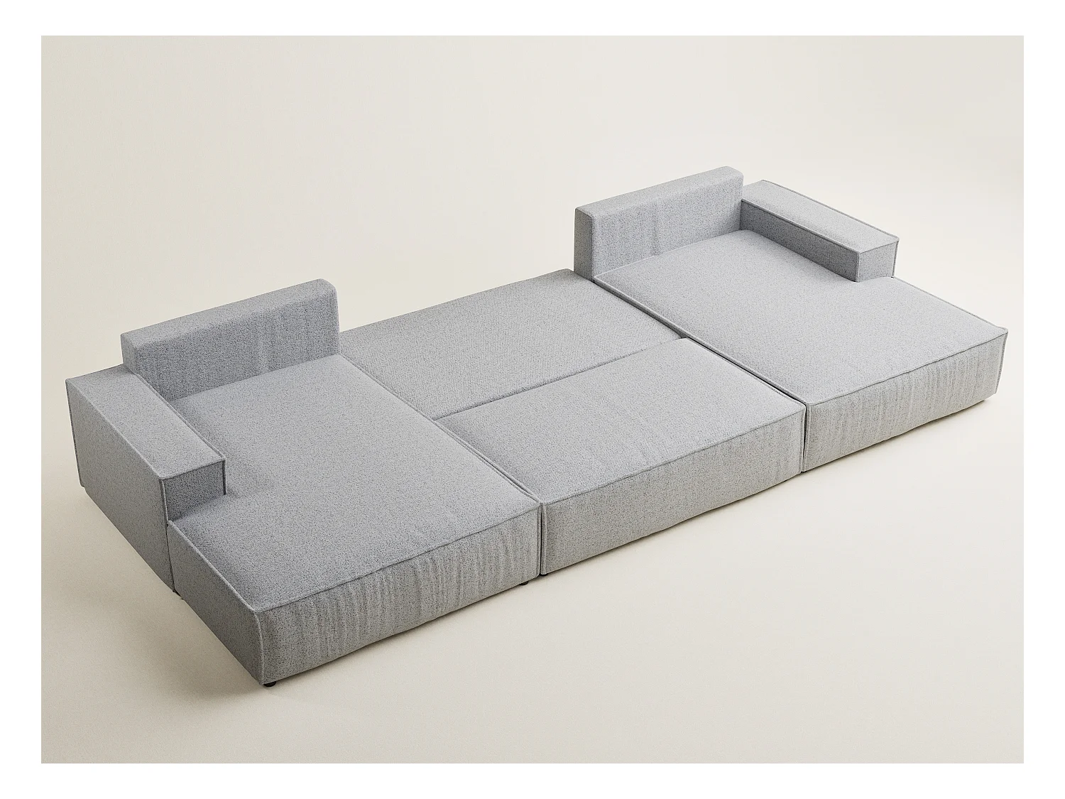 Canapé d'angle panoramique avec fonction lit en tissu tressé gris KYOTO