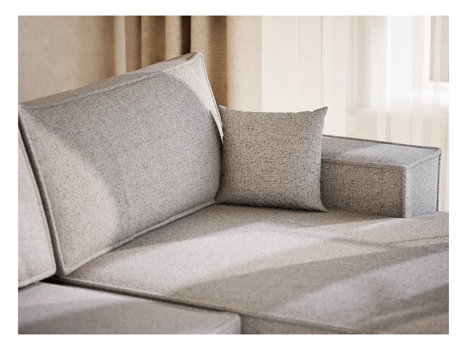 Canapé d'angle panoramique avec fonction lit en tissu tressé gris KYOTO