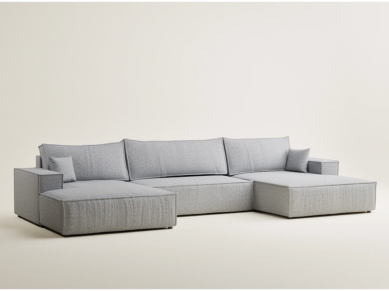 Canapé d'angle panoramique avec fonction lit en tissu tressé gris KYOTO
