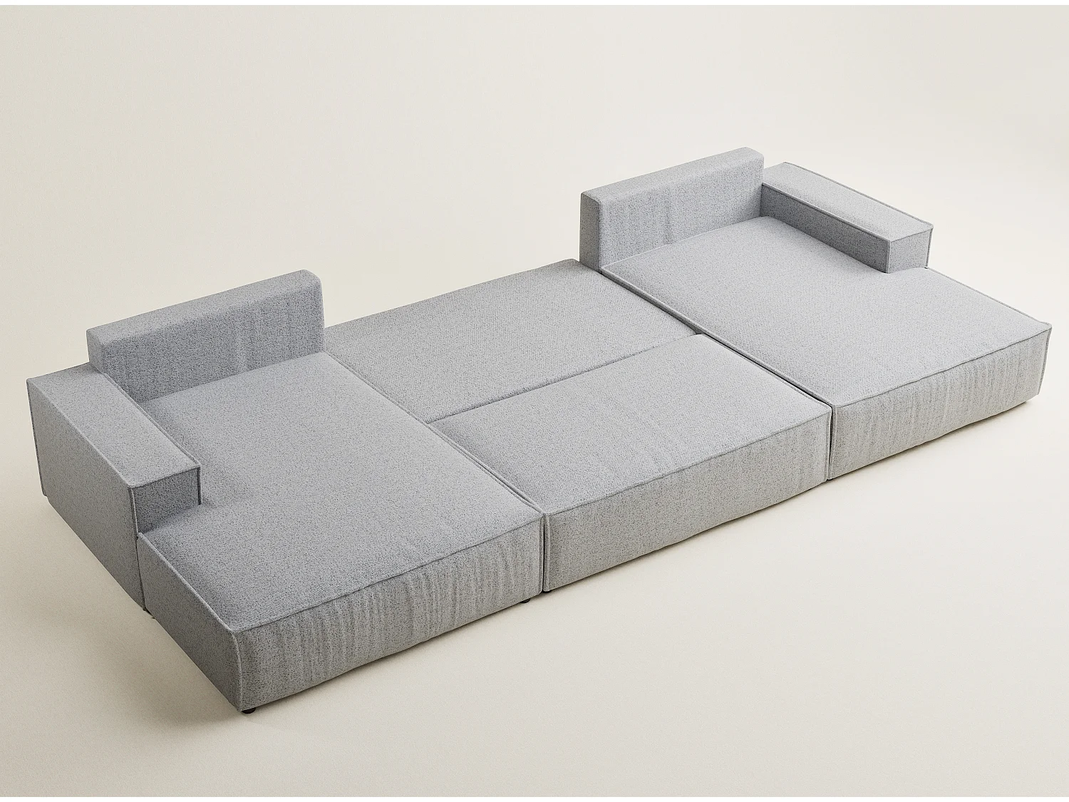 Canapé d'angle panoramique avec fonction lit en tissu tressé gris KYOTO