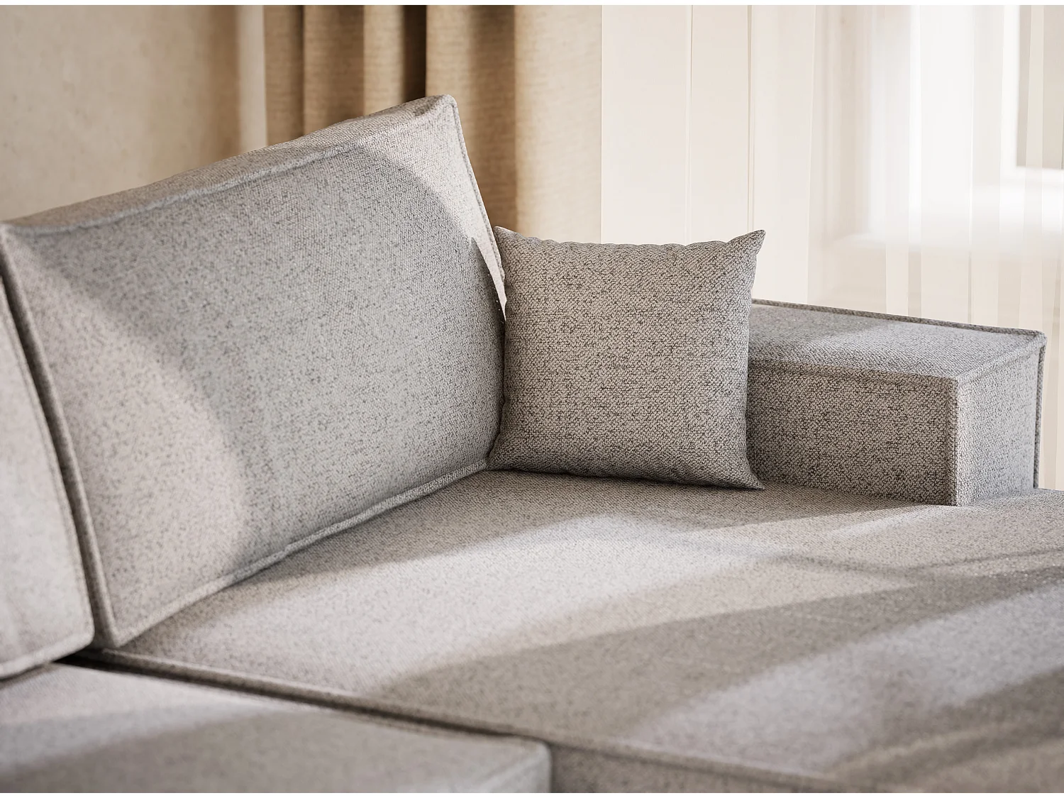 Canapé d'angle panoramique avec fonction lit en tissu tressé gris KYOTO