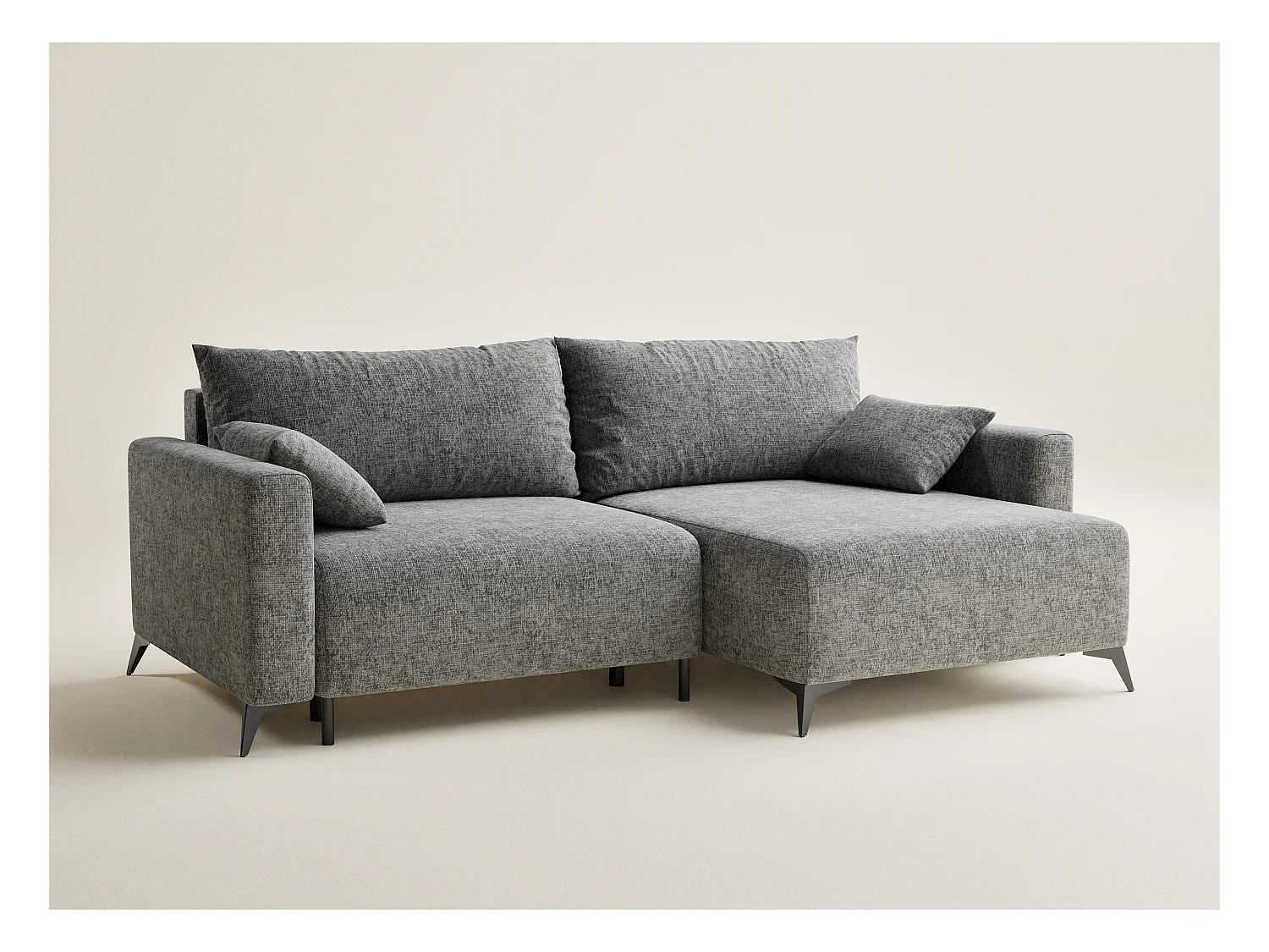 Canapé d'angle droit avec fonction lit en tissu chenille gris LEON