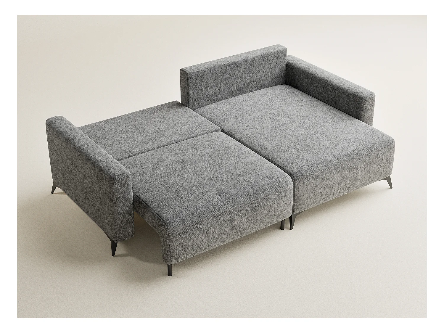 Canapé d'angle droit avec fonction lit en tissu chenille gris LEON