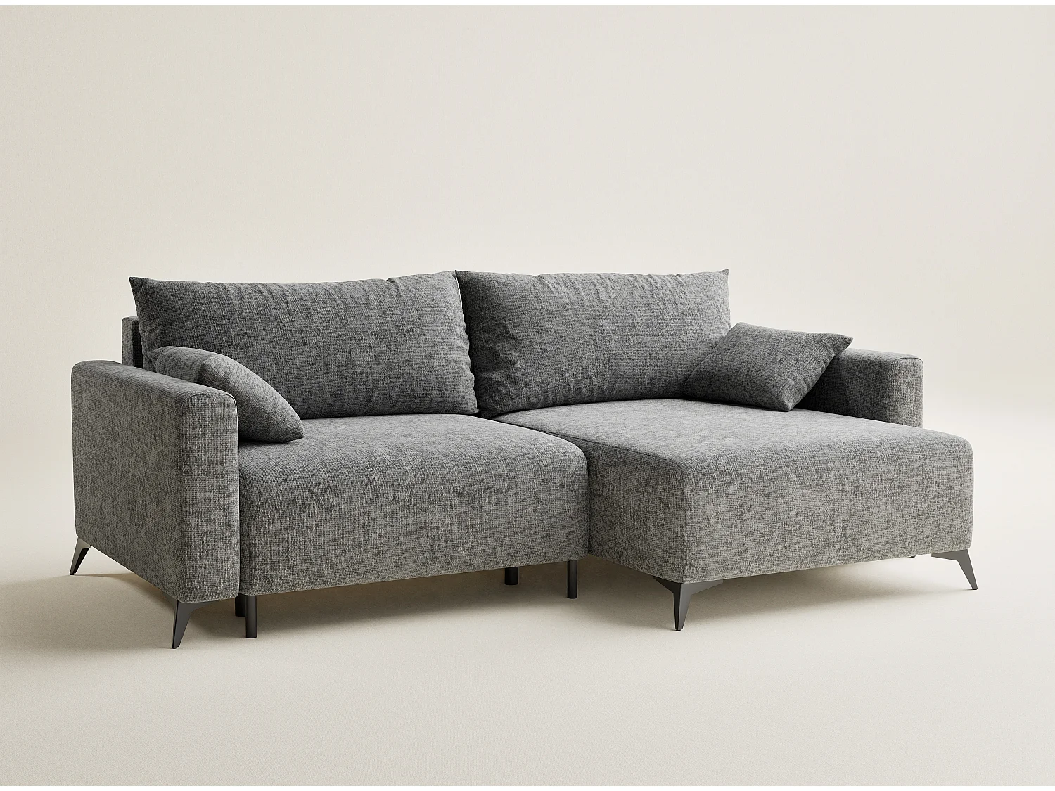 Canapé d'angle droit avec fonction lit en tissu chenille gris LEON