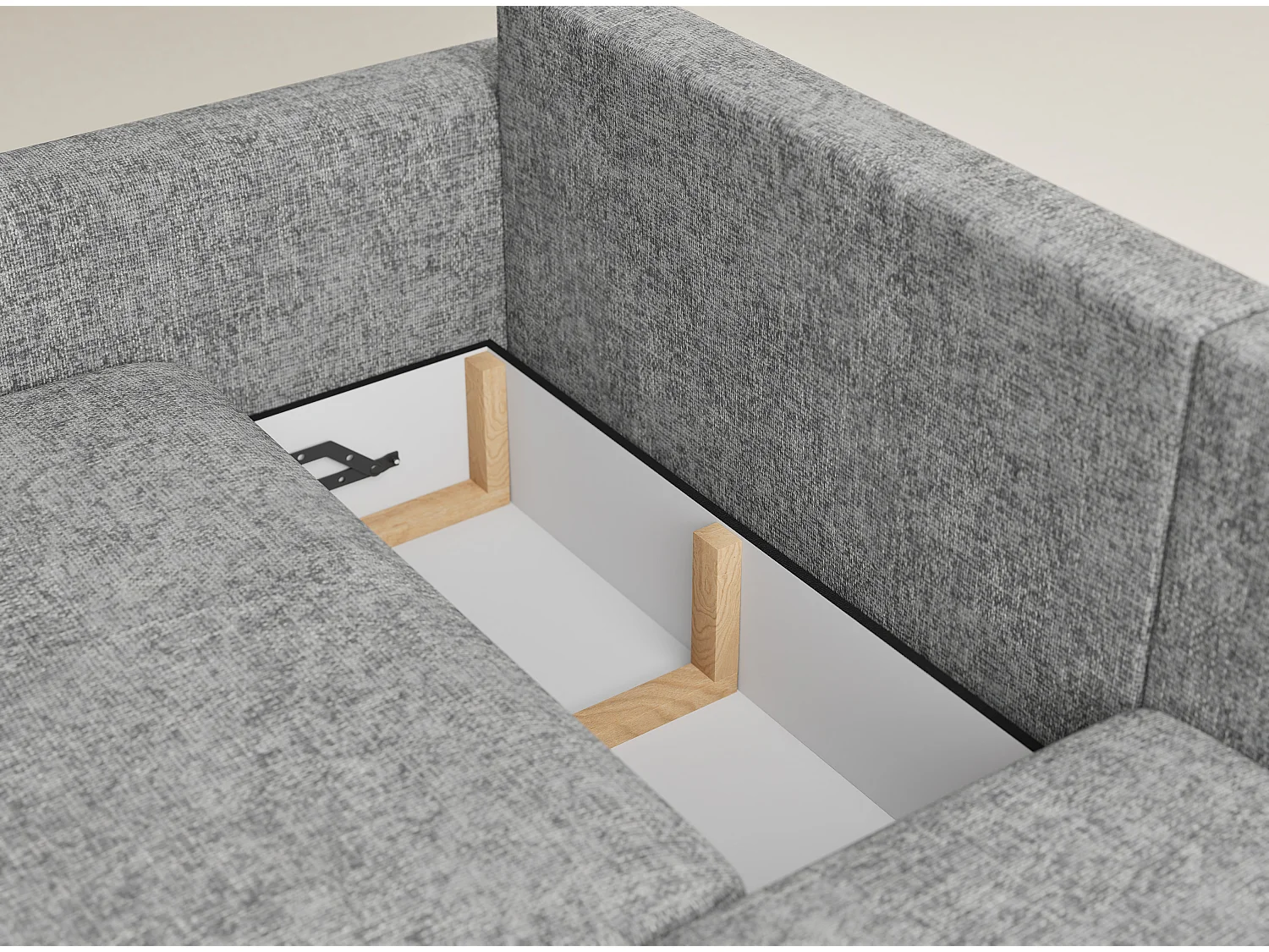 Canapé d'angle droit avec fonction lit en tissu chenille gris LEON