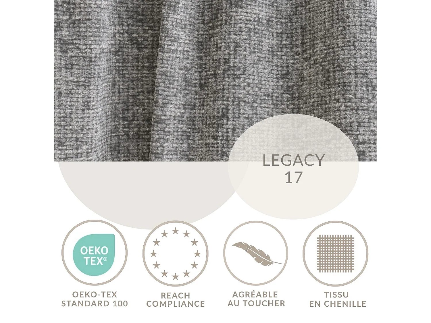 Canapé d'angle droit avec fonction lit en tissu chenille gris LEON