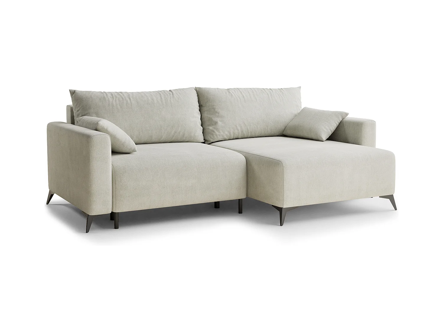 Canapé d'angle droit avec fonction lit en tissu chenille creme LEON