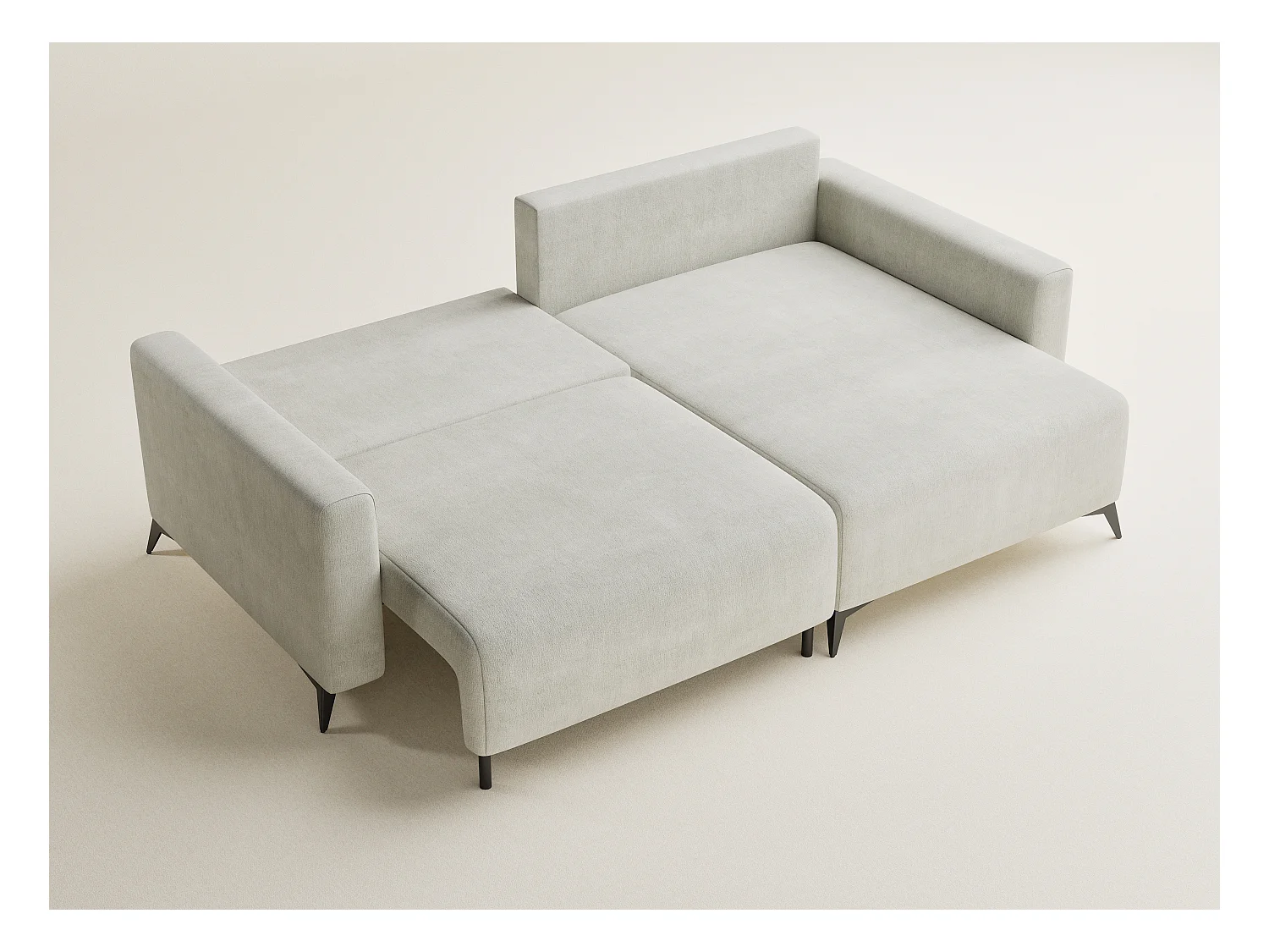 Canapé d'angle droit avec fonction lit en tissu chenille creme LEON