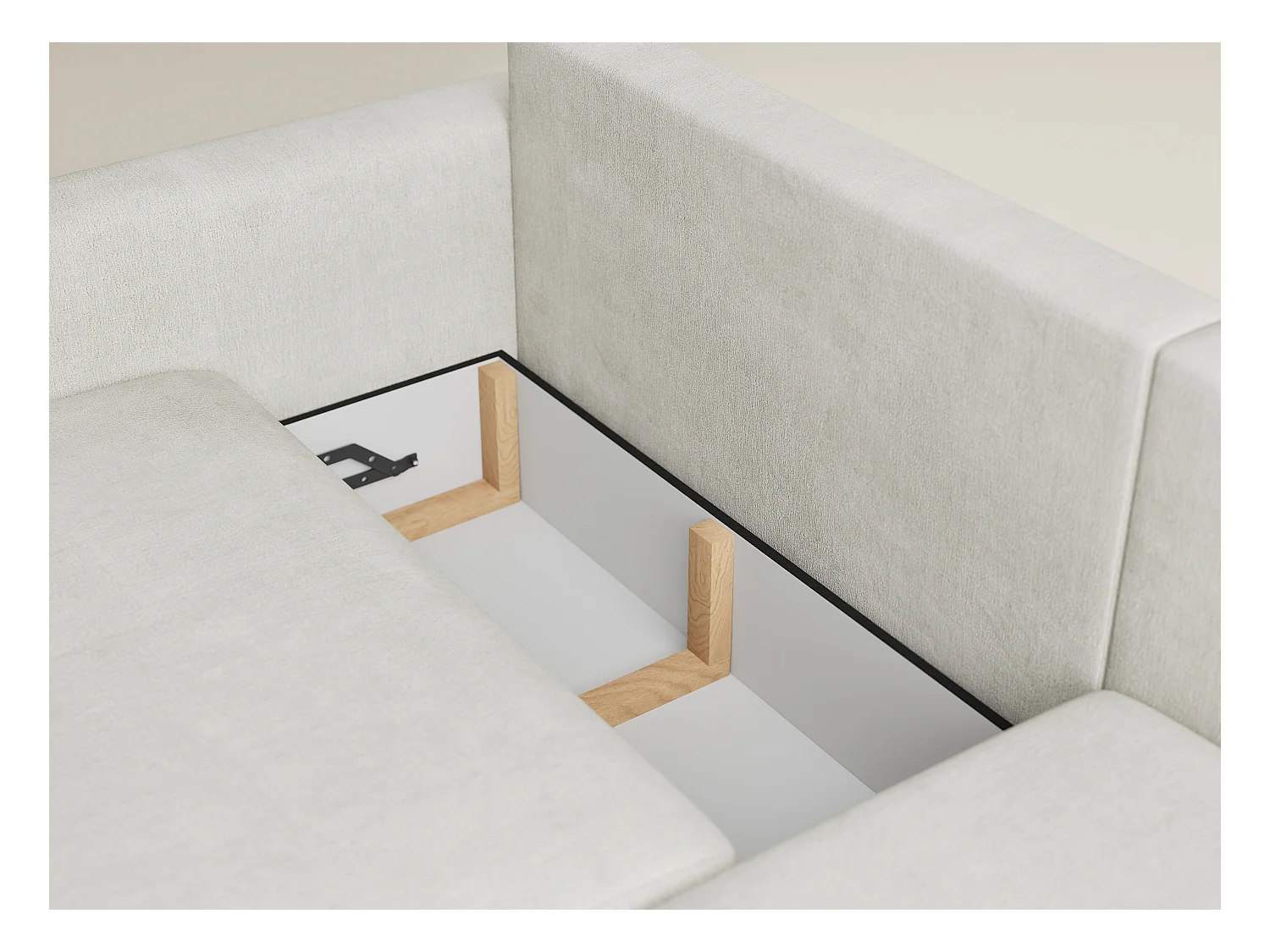 Canapé d'angle droit avec fonction lit en tissu chenille creme LEON