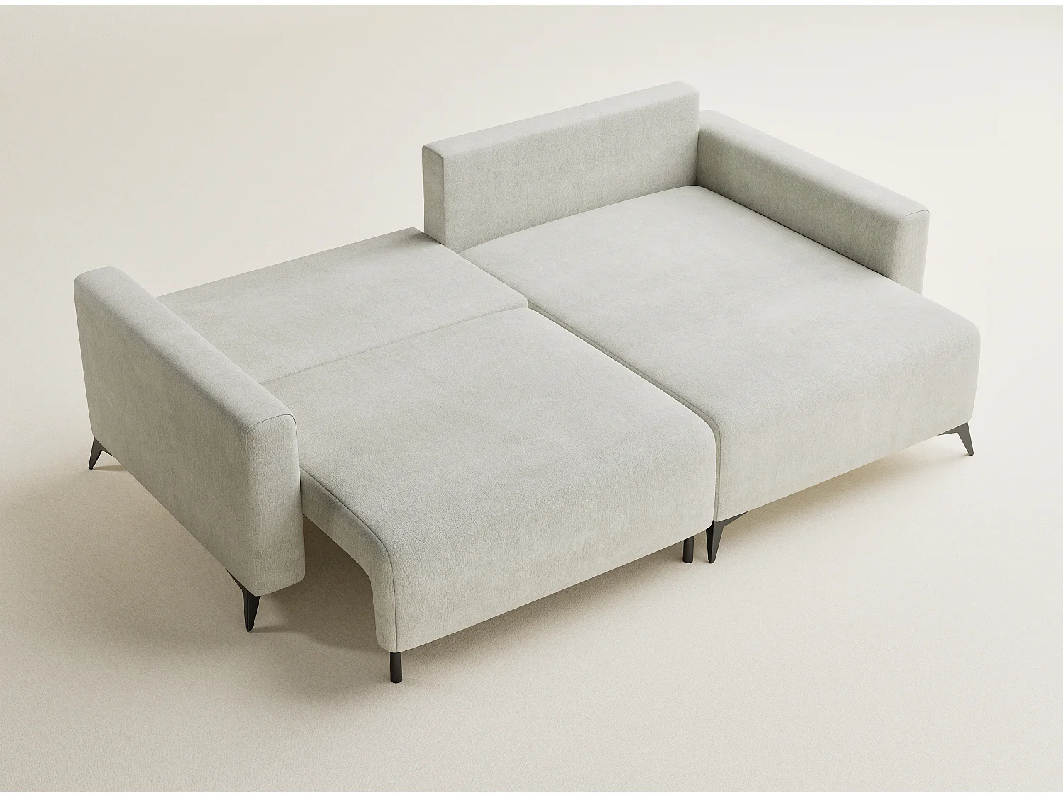 Canapé d'angle droit avec fonction lit en tissu chenille creme LEON