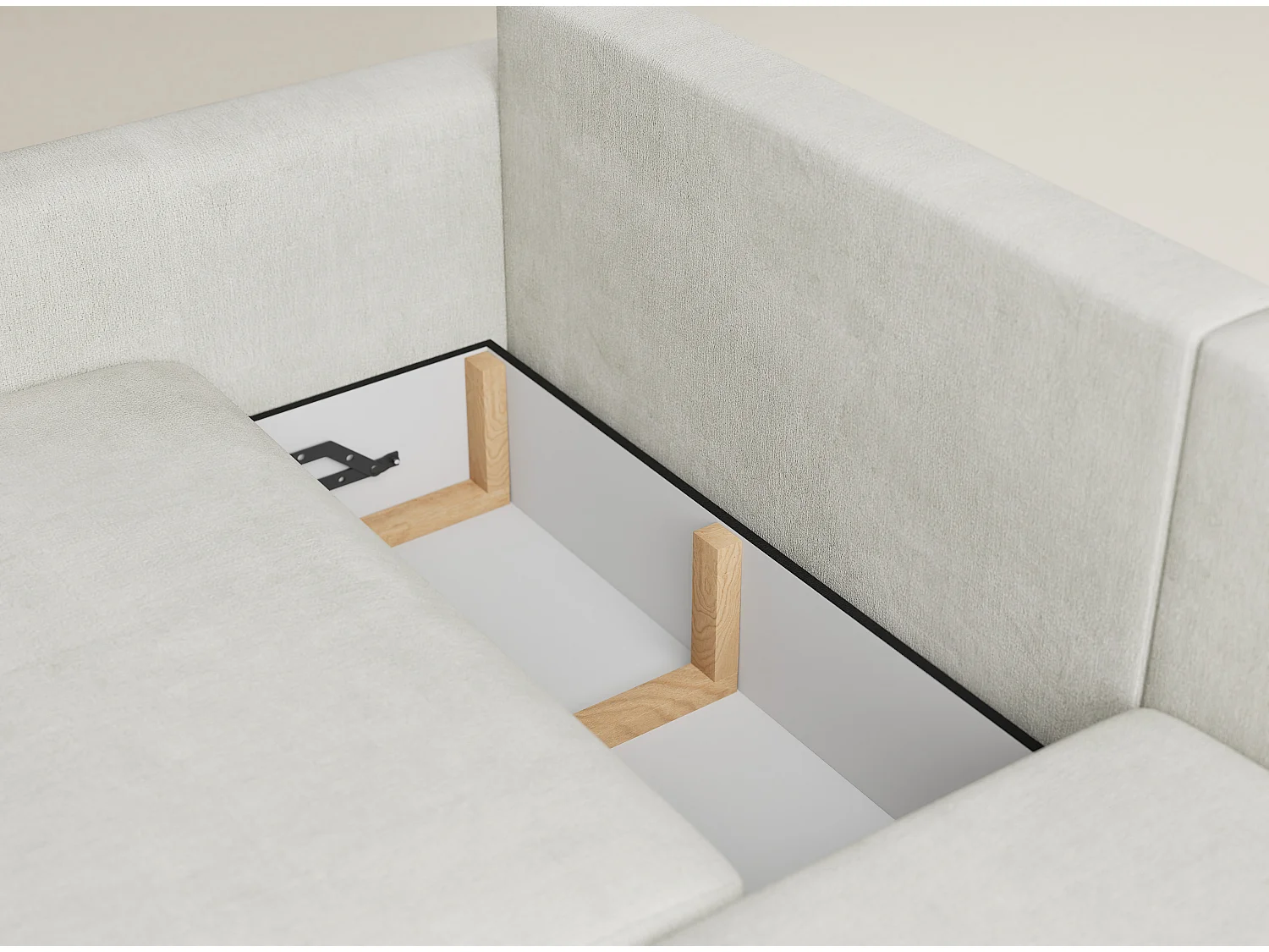 Canapé d'angle droit avec fonction lit en tissu chenille creme LEON