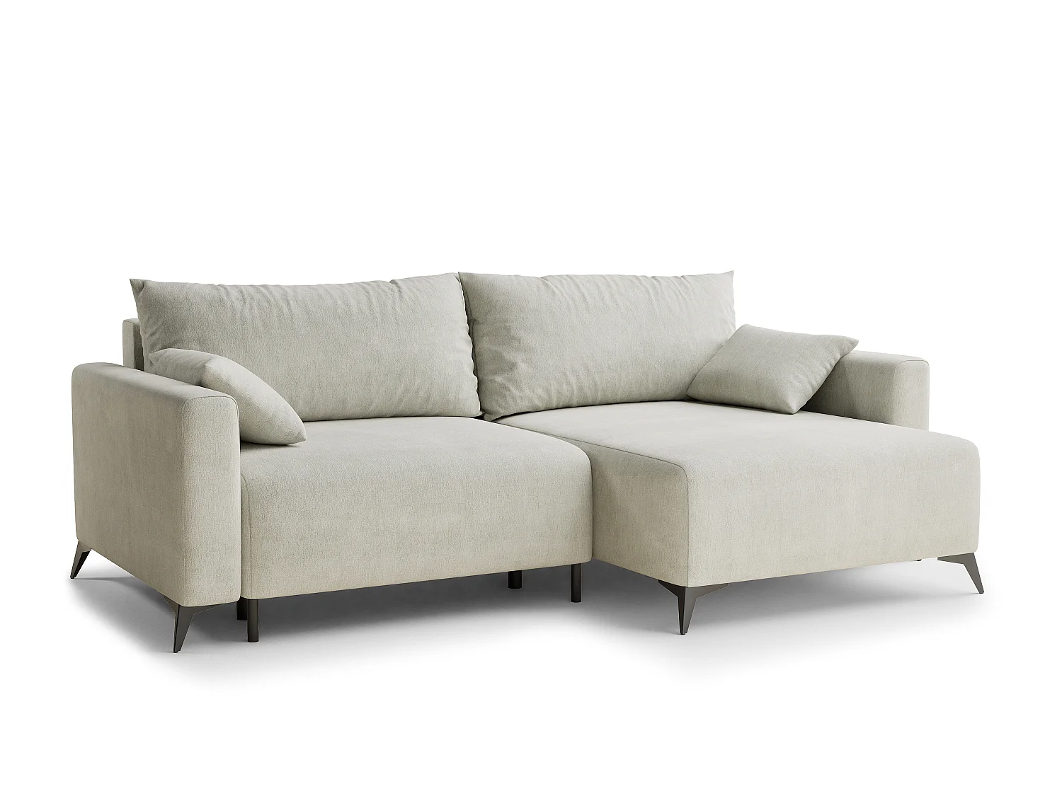 Canapé d'angle droit avec fonction lit en tissu chenille creme LEON