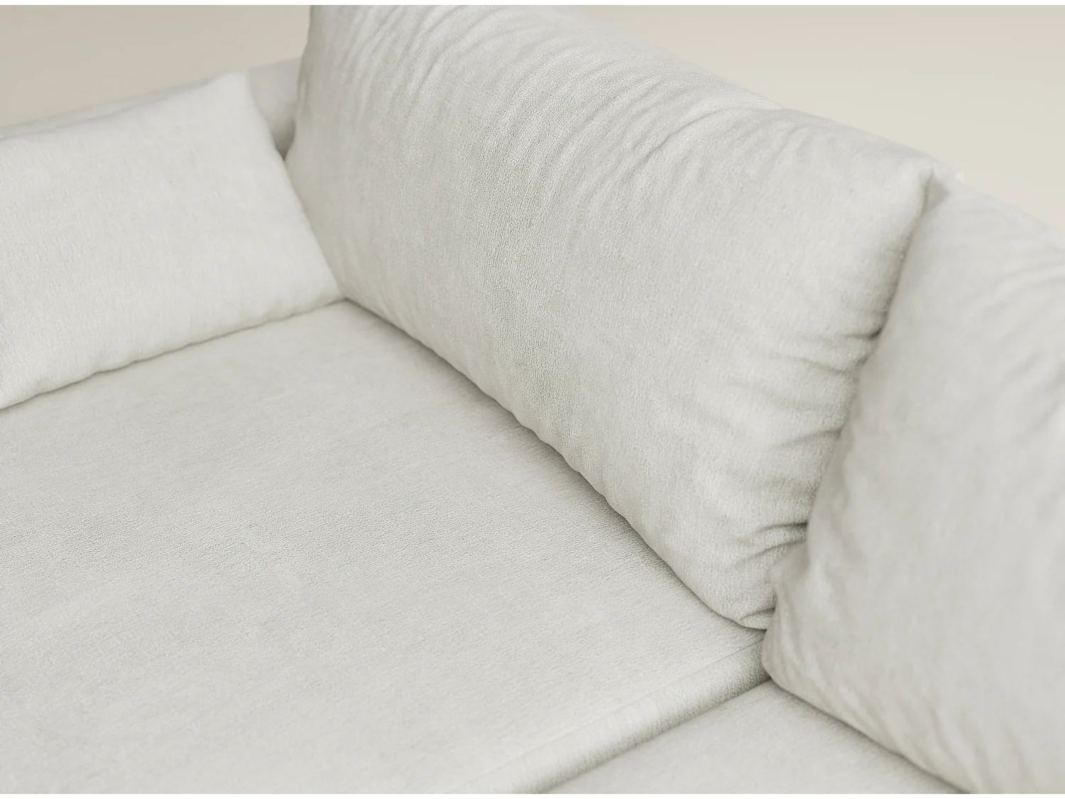 Canapé d'angle droit avec fonction lit en tissu chenille creme LEON